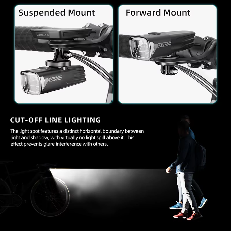 CYCLAMI X7 lumières phares intelligents USB Rechargeable route VTT feu avant 1000 Lum batterie remplaçable Gopro montabl