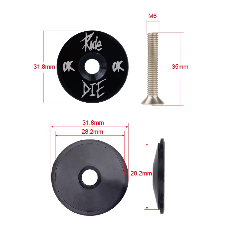 Capuchon supérieur de potence de vélo style crâne Ride or Die en alliage d'aluminium M6*35mm compatible avec potence de fourche avant de 28,6 mm