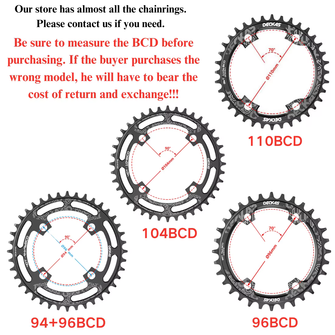 DECKAS rond 104BCD 40/42/44/46/48/50/52 T Getande vélo de montagne Wiel vtt