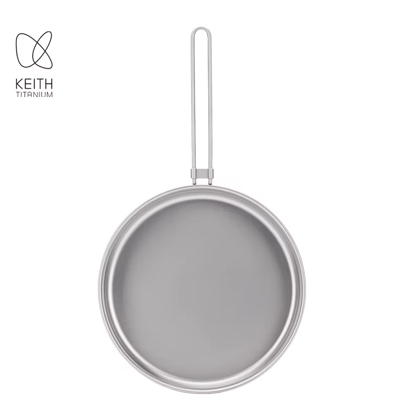 Poêle à frire en titane Keith 1000 ml sans revêtement, avec poignée pliable et sac de rangement, ustensile de cuisson portable pour la randonnée, le camping et la randonnée en sac à dos