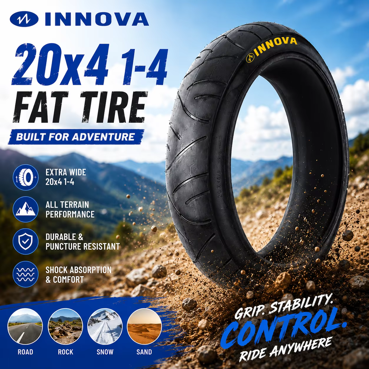 INNOVA pneu de vélo électrique 20x4.0 1/4 fil