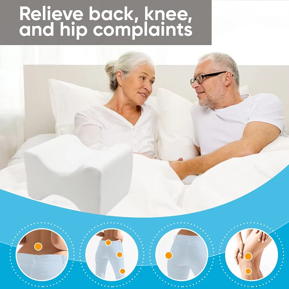 1 oreiller de genou pour dormeurs latéraux - 100% mousse à mémoire de forme - Coussin de contour en forme de cale - Coussin d'entrejambe pour l'alignement de la colonne vertébrale, soulagement des dou