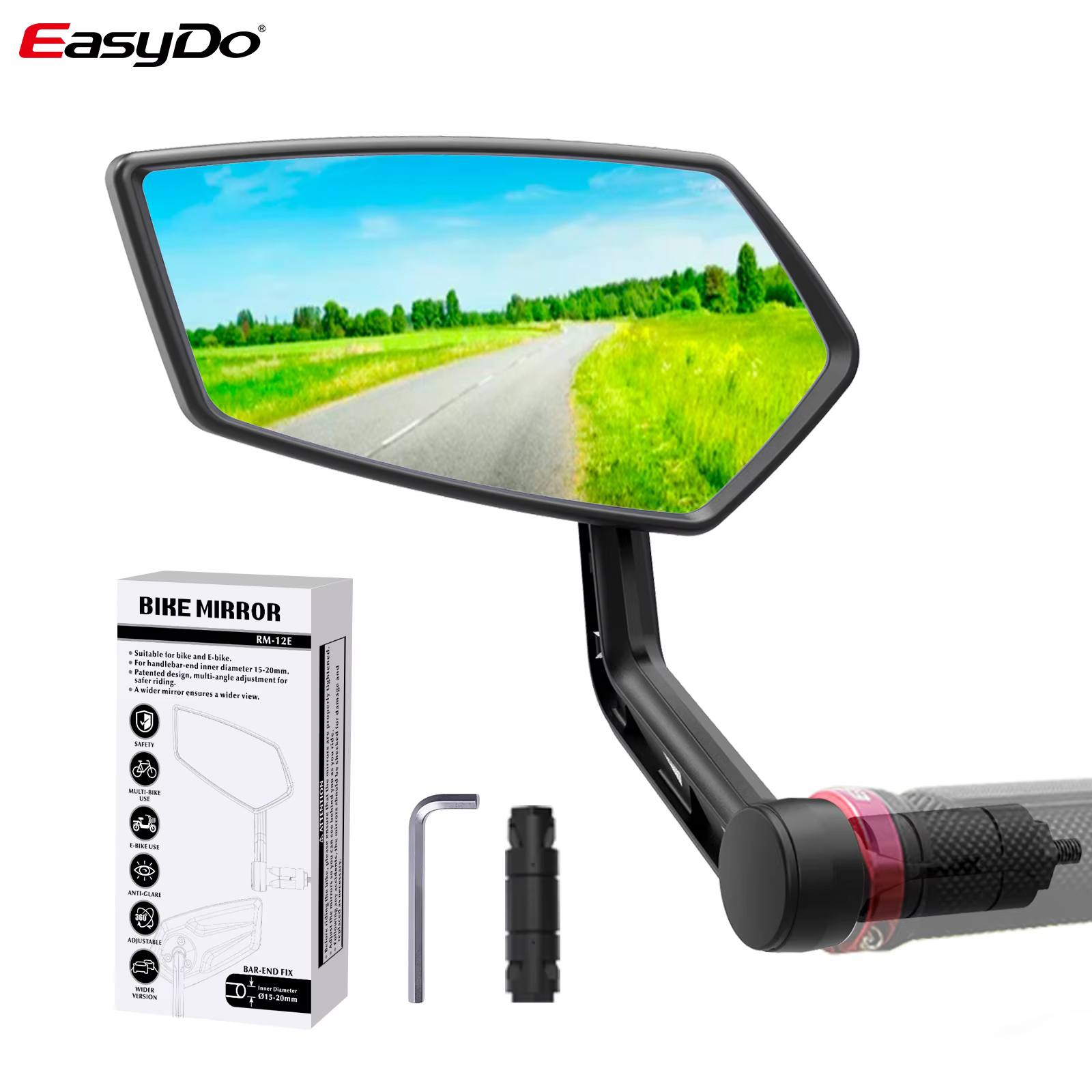 Vélo rétroviseur guidon fin VTT Durable large gamme arrière vue réflecteur réglable HD convexe verre