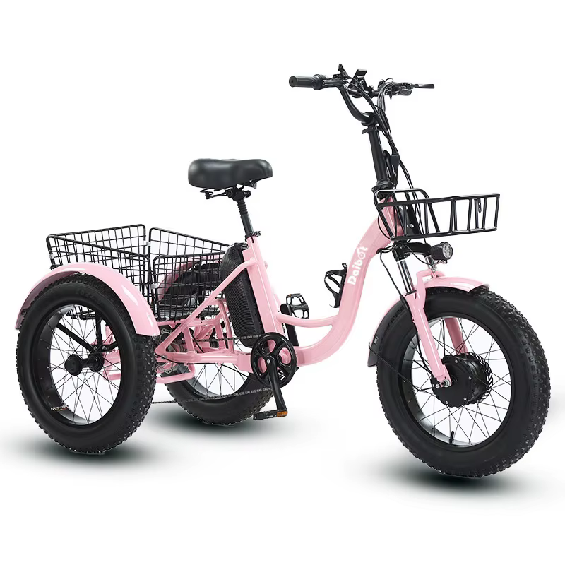 Nouveau 3 roues gros pneu adulte rose vélo électrique femmes ville 500W famille Cargo Tricycle