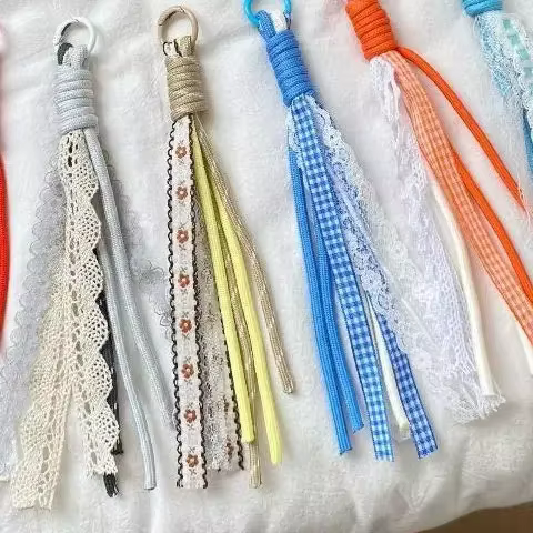 Porte-clés en dentelle, corde tressée, pendentif à breloque, mode Simple, sac assorti, décoration, accessoires bijoux