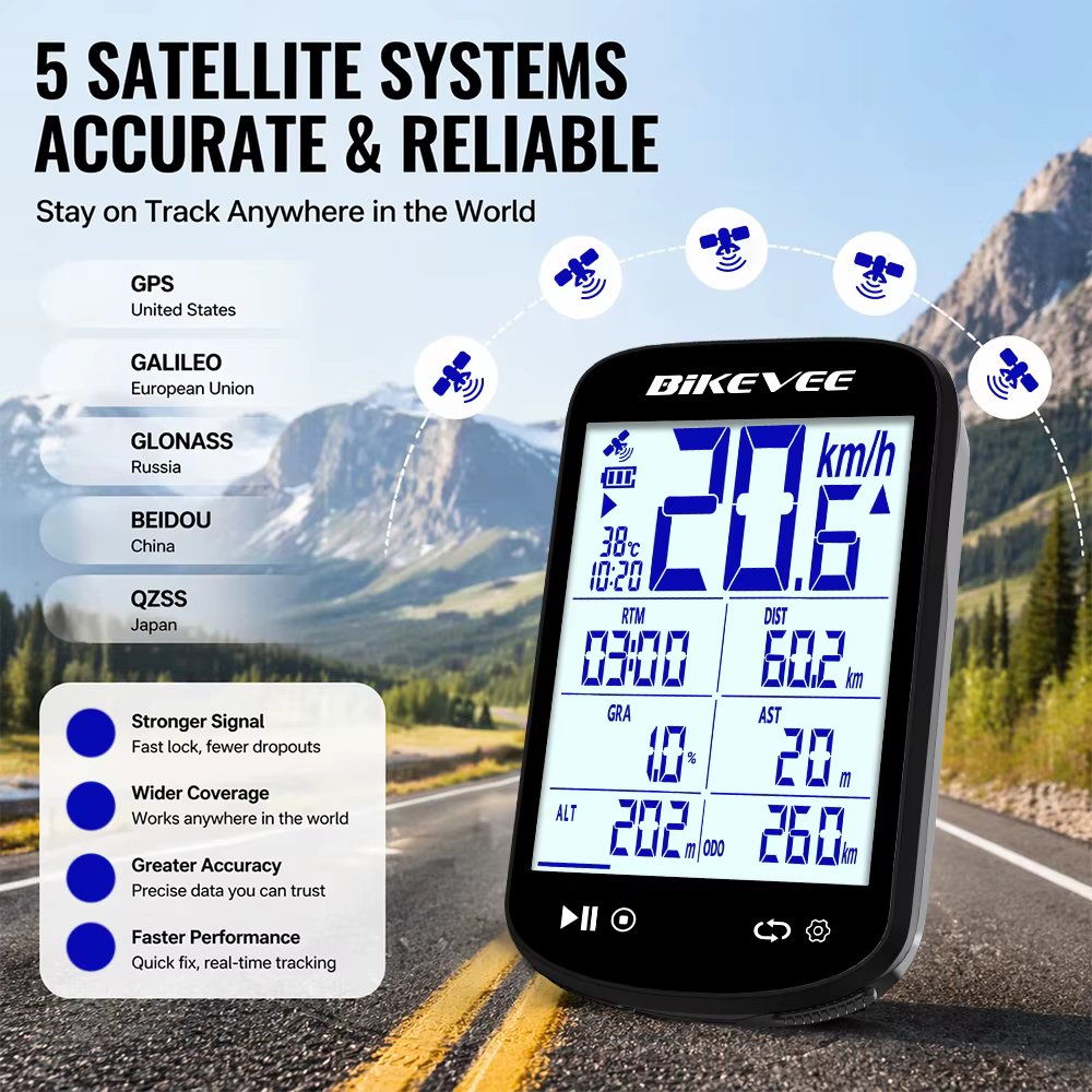 Ordinateur de vélo intelligent multifonctionnel sans fil Bluetooth GPS avec écran LCD grand format de 2