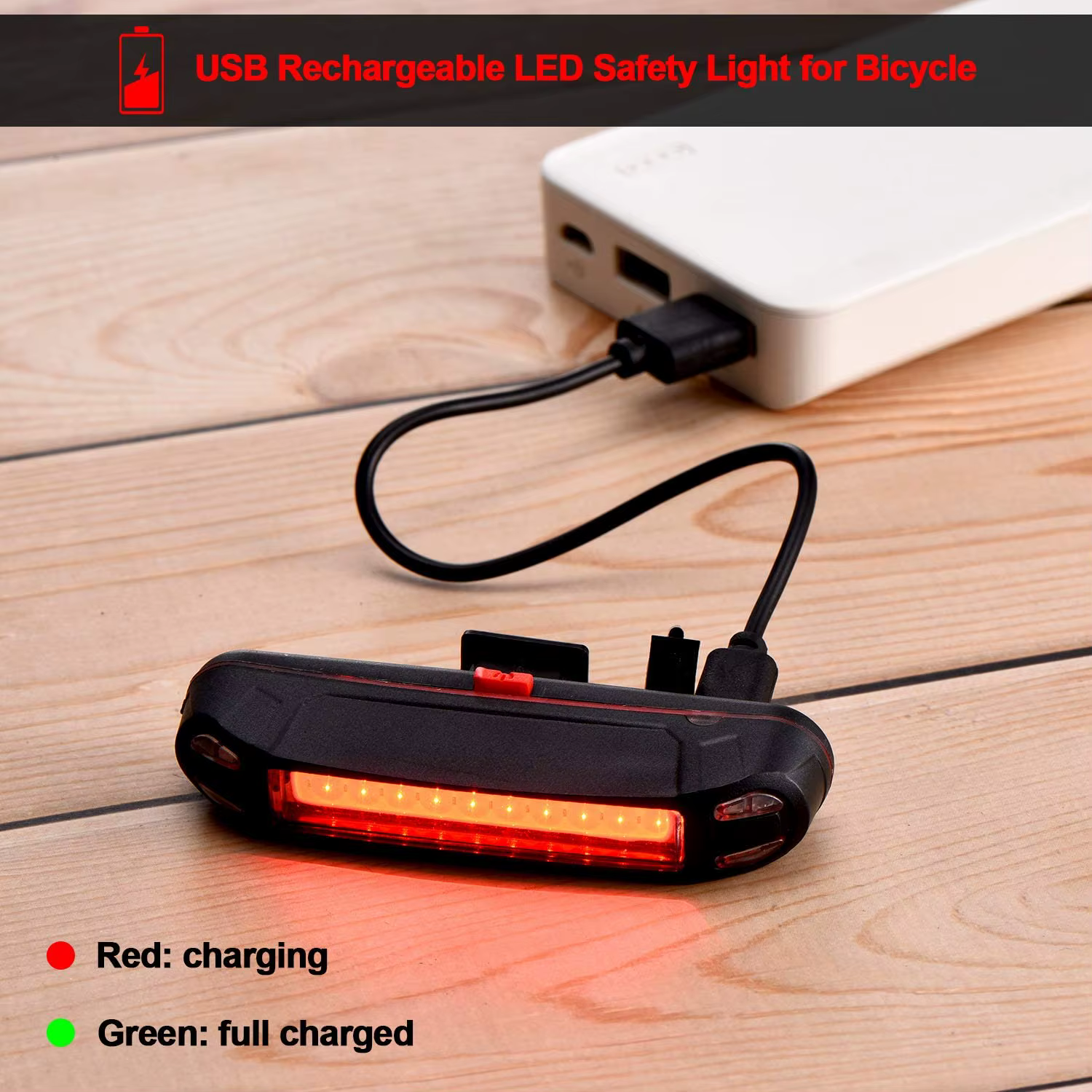 Feu arrière de vélo, feu de sécurité LED rechargeable par USB