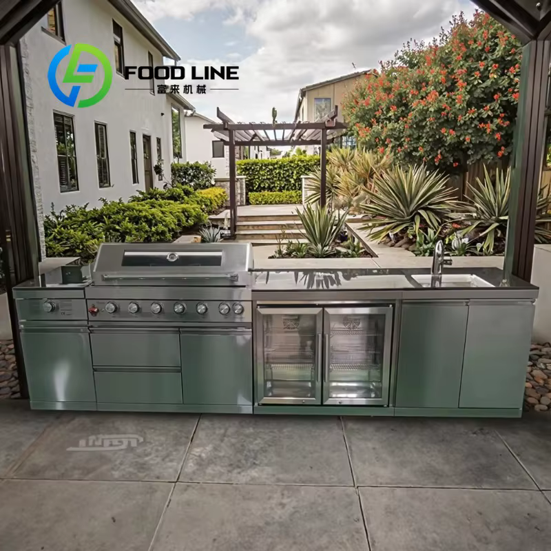 Ensemble de cuisine d'extérieur de luxe moderne 2026 avec barbecue et réfrigérateur pour jardin domestique, grils de barbecue extérieurs personnalisables