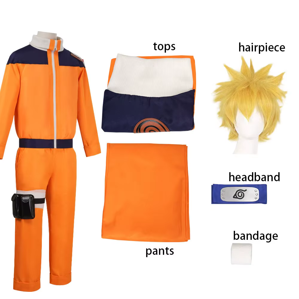 Costume de cosplay de ninja de dessin animé, ensemble complet avec accessoires, style anime japonais