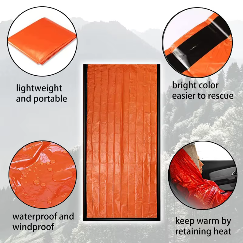 Sac de couchage d'urgence, couverture de survie, sac de bivouac thermique en Mylar, abri léger, imperméable et portable pour le camping et la randonnée