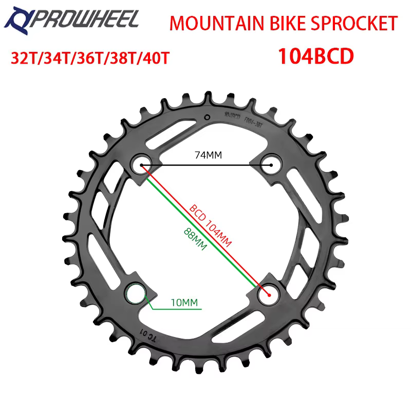 Plateau de pédalier PROWHEEL MTB Narrow Wide 32-40T 104BCD pour vélo de montagne à vitesse unique