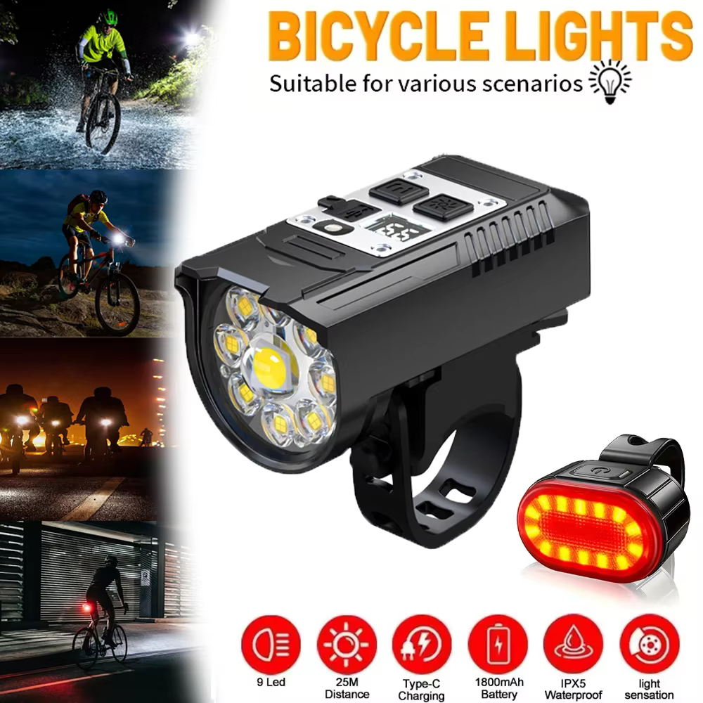 KDULIT 9 LED phare de vélo USB Rechargeable lampe