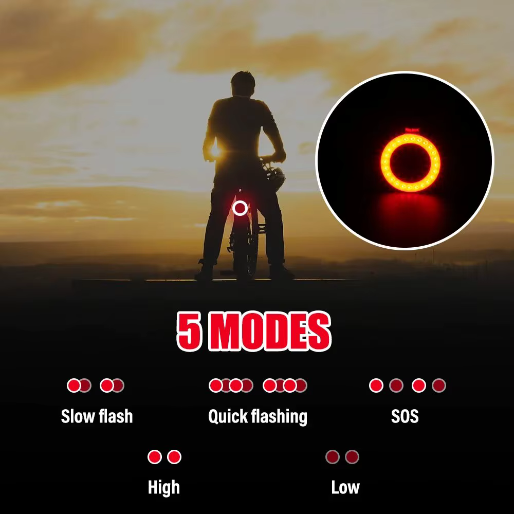 Feu Arrière Multi Modes D'éclairage USB Rechargeable Led Vélo Lumière Flash Queue Feux