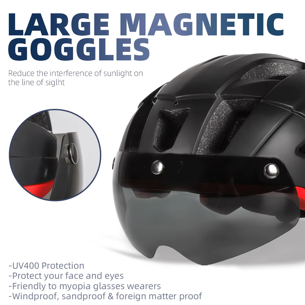 VICTGOAL casque de vélo avec lunettes de soleil visière feu arrière LED