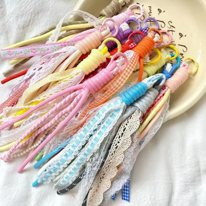 Porte-clés en dentelle, corde tressée, pendentif à breloque, mode Simple, sac assorti, décoration, accessoires bijoux