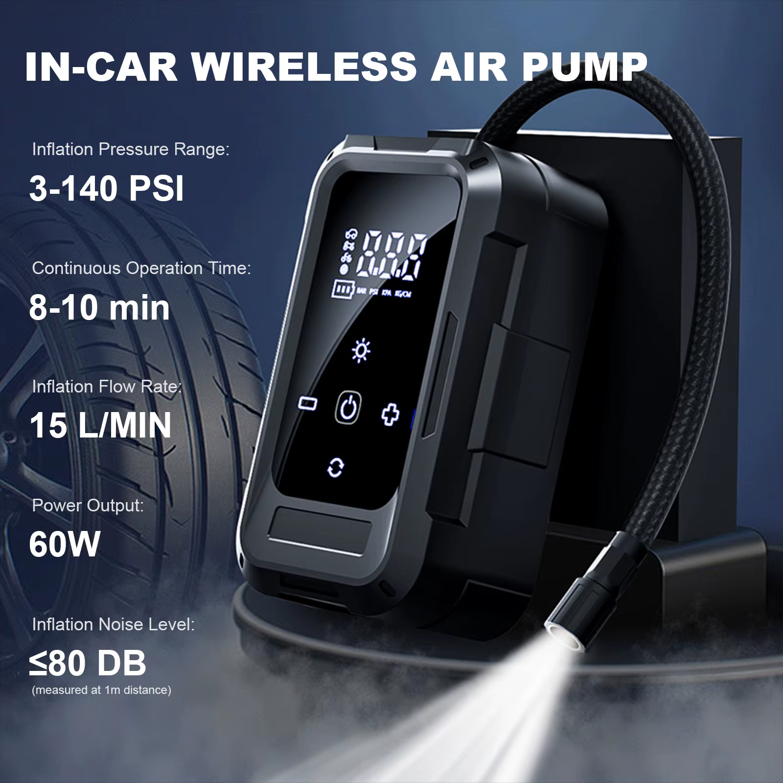 Gonfleur de pneus 140 PSI avec manomètre numérique, pompe à air électrique pour voiture, moto, vélo, ballons et plus encore