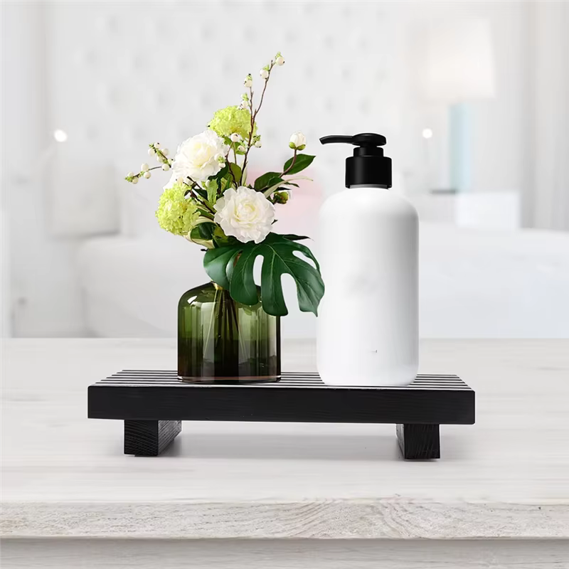 M12K-organisateur de décoration de vanité de salle de bain, petit comptoir de salle de bain, présentoir en bois, support sur pie