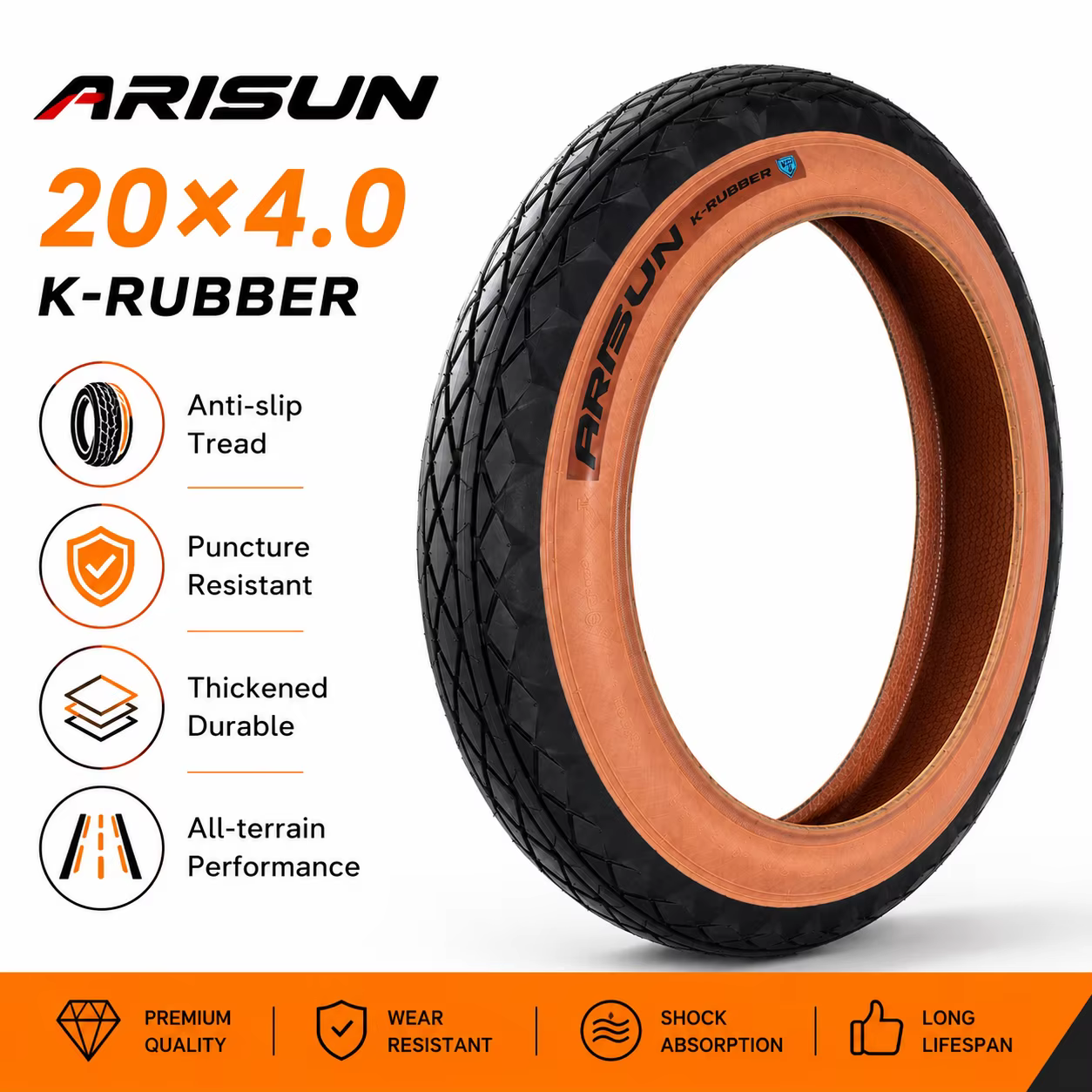 Pneu de vélo Arisun 20x4.0 Fat Bike 100-406 Gumwall