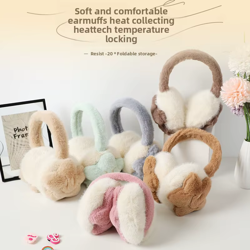 Cache-oreilles pliables en peluche chaude pour le cyclisme en plein air équitation étudiant couvre-oreilles chauffe-oreilles hiver automne Style de dessin animé mignon