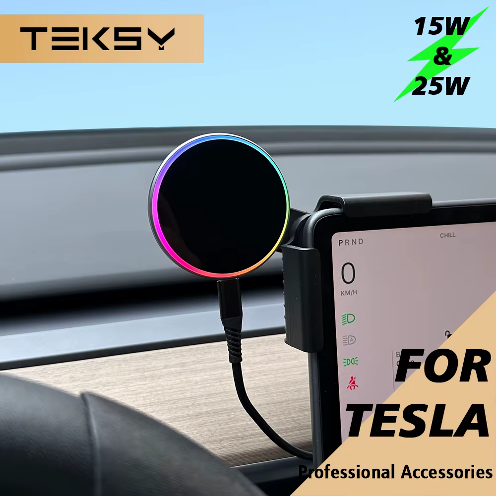 Support de téléphone pour voiture avec chargeur sans fil magnétique Qi2.2 15W et 25W compatible MagSafe pour Tesla Model Y 3 JUNIPER 2026