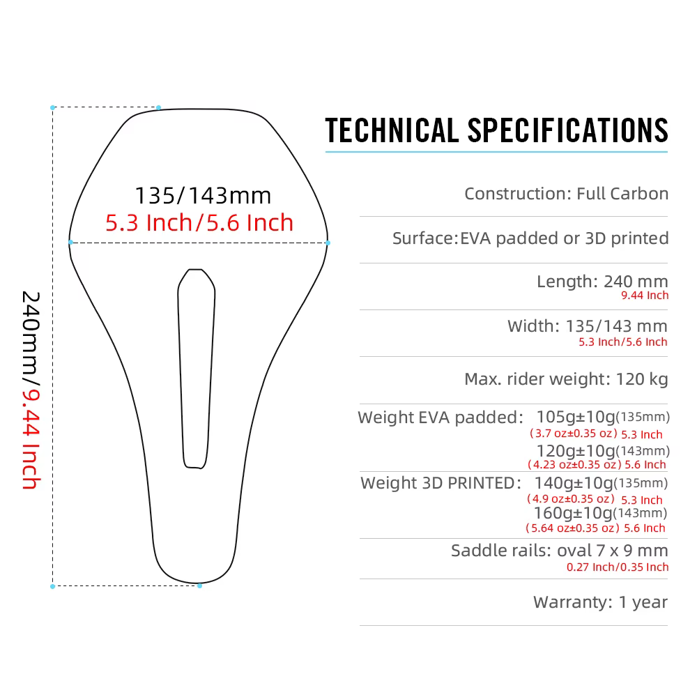 Selle de vélo imprimée en 3D ultralégère en carbone pour VTT