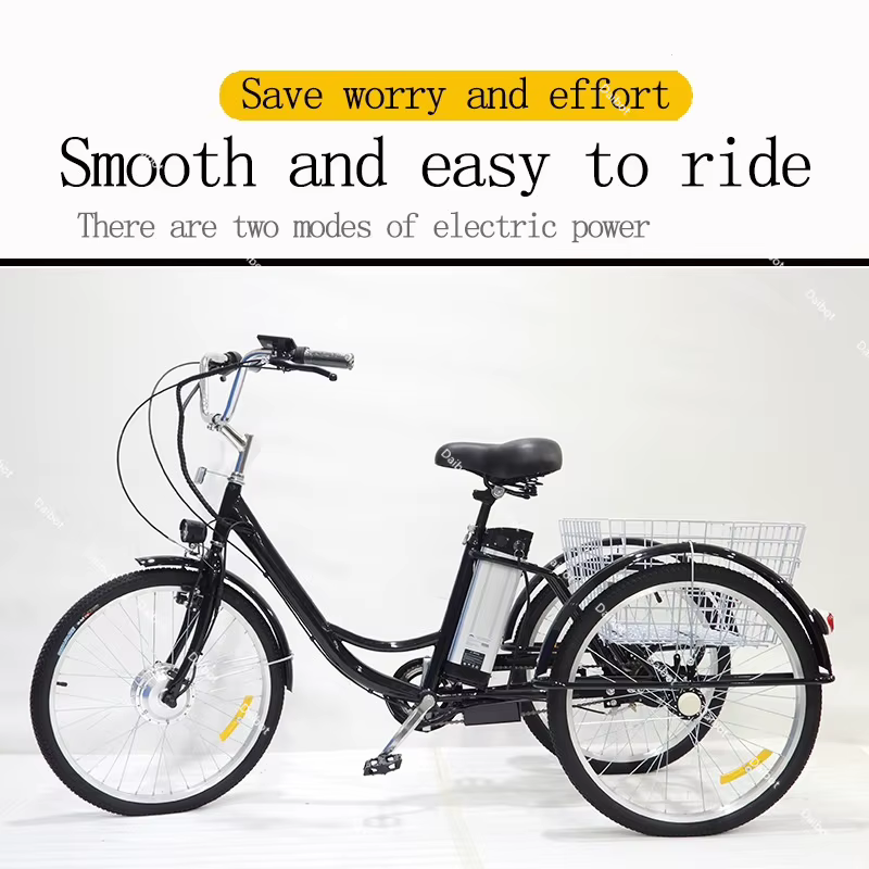 Vélo électrique Cargo à trois roues pour adultes âgés e vélos 350W Tricycle