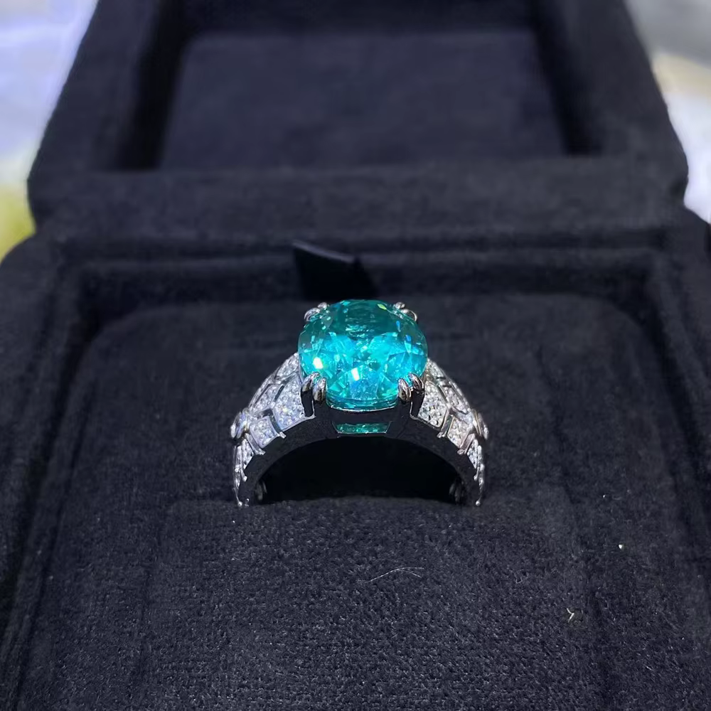 Vinregem – bague de cocktail en argent sterling 925 pour femmes, coupe ovale, tourmaline Paraiba, diamants à haute teneur en carbone, bijoux fins