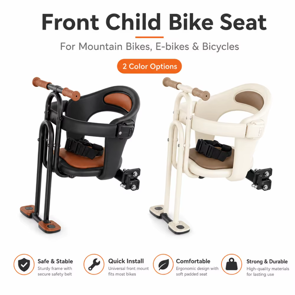 Siège enfant avant rembourré avec accoudoir pour vélo