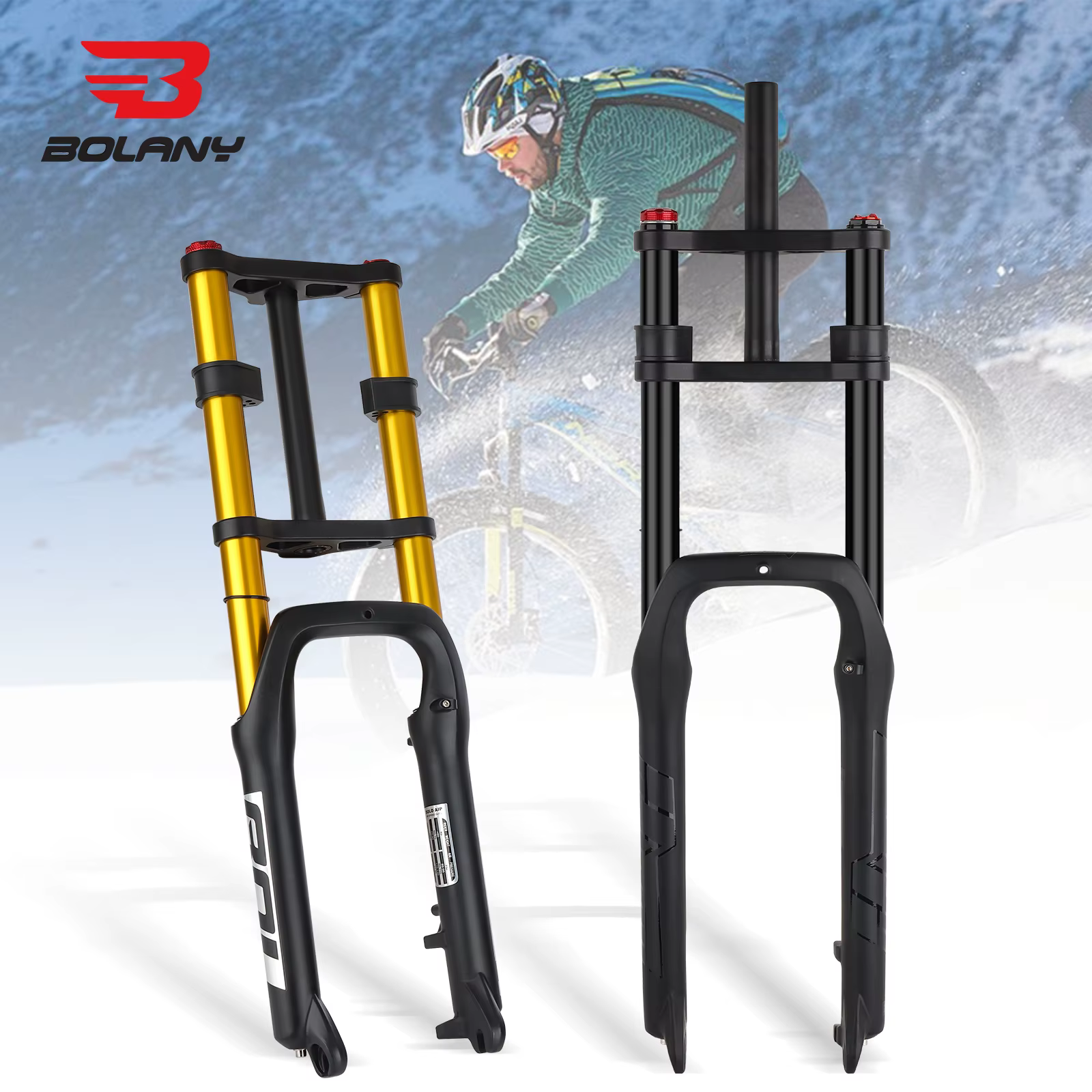Fourche à air double suspension BOLANY 20x4.0 pouces pour vélo électrique à pneus larges, débattement de 130 mm, en alliage d'aluminium