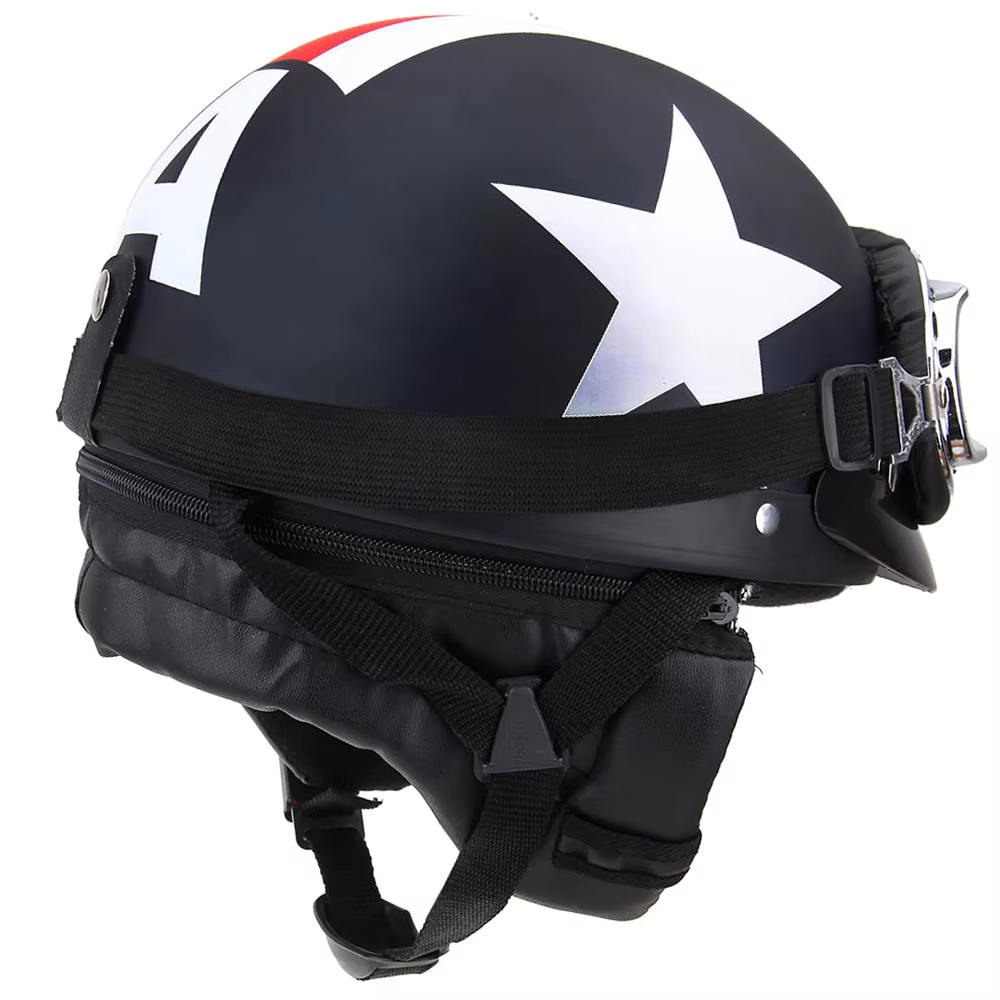 Casque de moto demi-visage ouvert avec lunettes visière écharpe motard Scooter