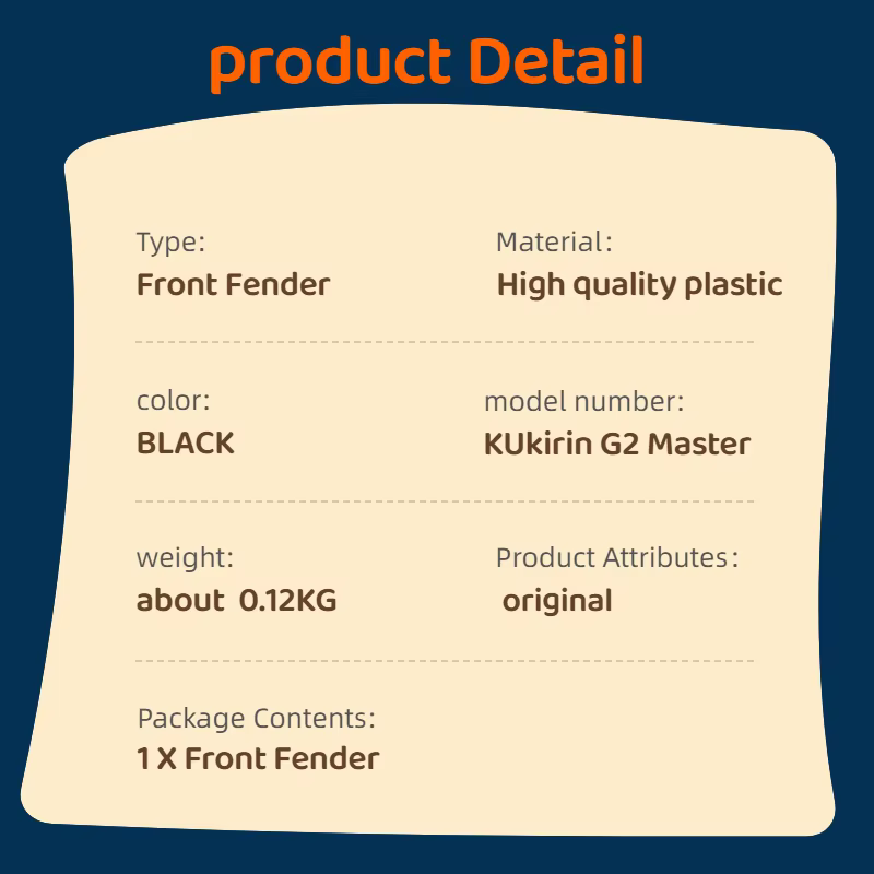 Kukirin G2 Master Scooter électrique garde-boue avant en plastique pièces