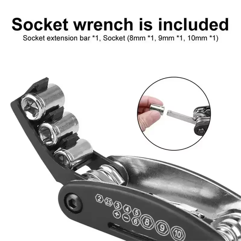 Outil multifonctionnel de cyclisme durable 16-en-1 - Kit de réparation de vélo ergonomique pour vélos de route/vTT