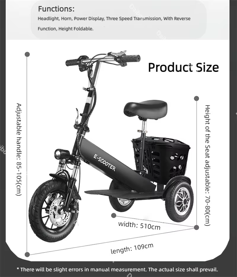 Mini Tricycle électrique pliable pour femme avec siège pour tout-petits