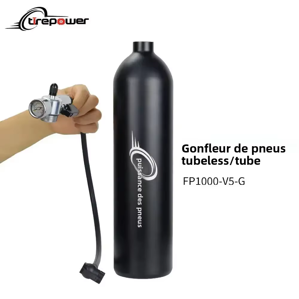 Pompe à vélo 1,3 L pour pneus tubeless/tubelessless, pression max. 200 PSI, compatible avec les valves Presta et Schrader pour vélos de route et VTT