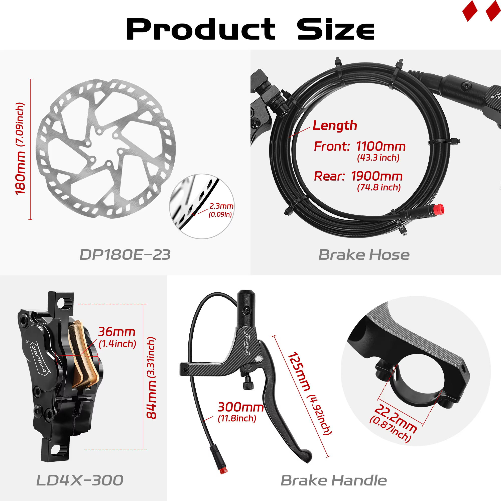 DYISLAND 4 pistons e-bike frein à disque hydraulique arrière droit ensemble unique ou avant gauche